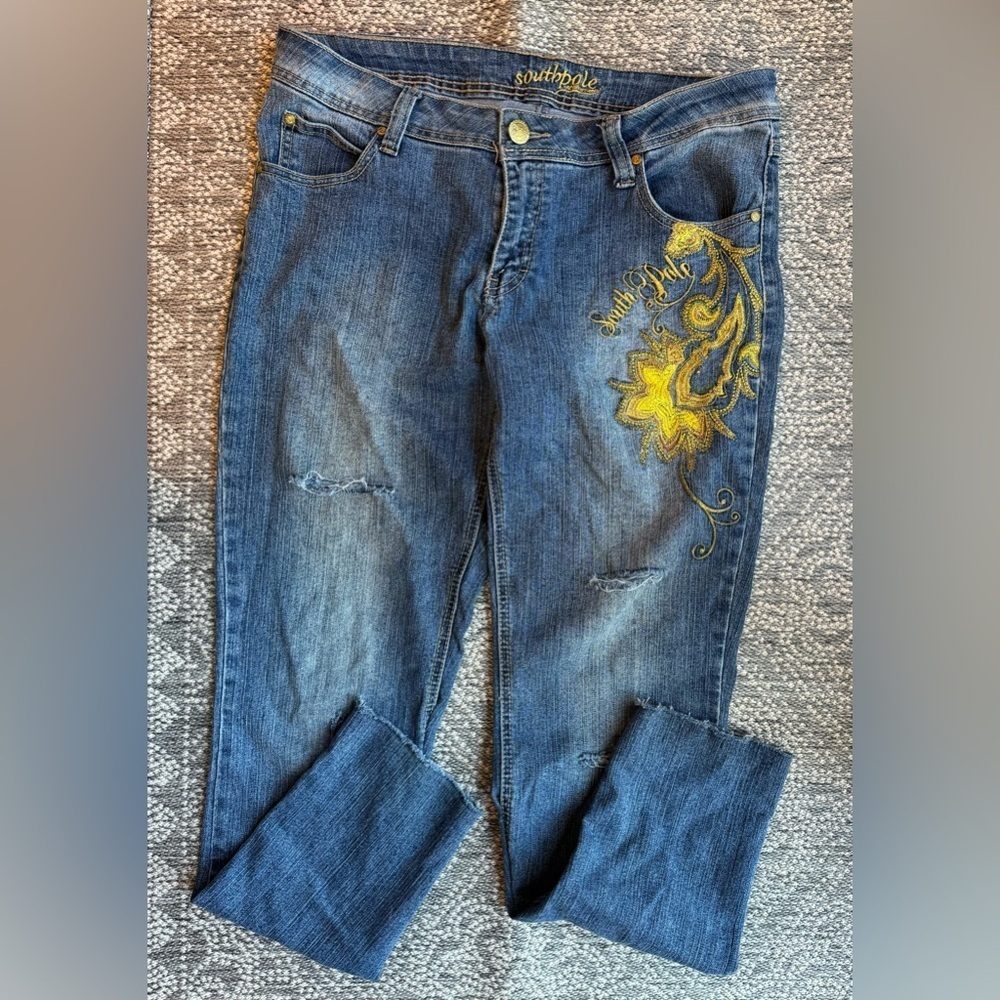 South Pole Blue Jeans with Yellow Embroidery